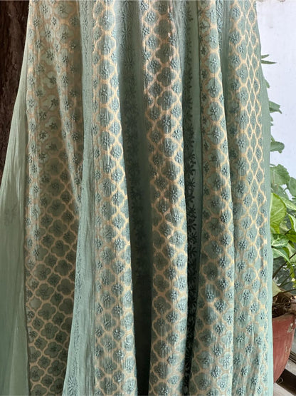 Green Shade Zari Chanderi Chikankari Ready to Wear Tunics