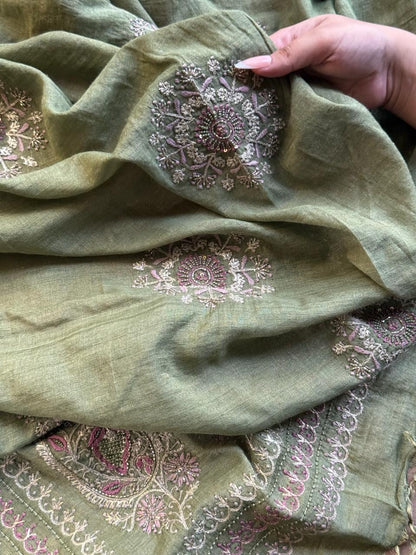 Green Tissue Silk Fine Chikankari Boota Dupatta