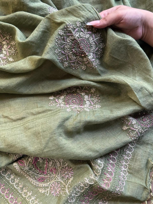 Green Tissue Silk Fine Chikankari Boota Dupatta