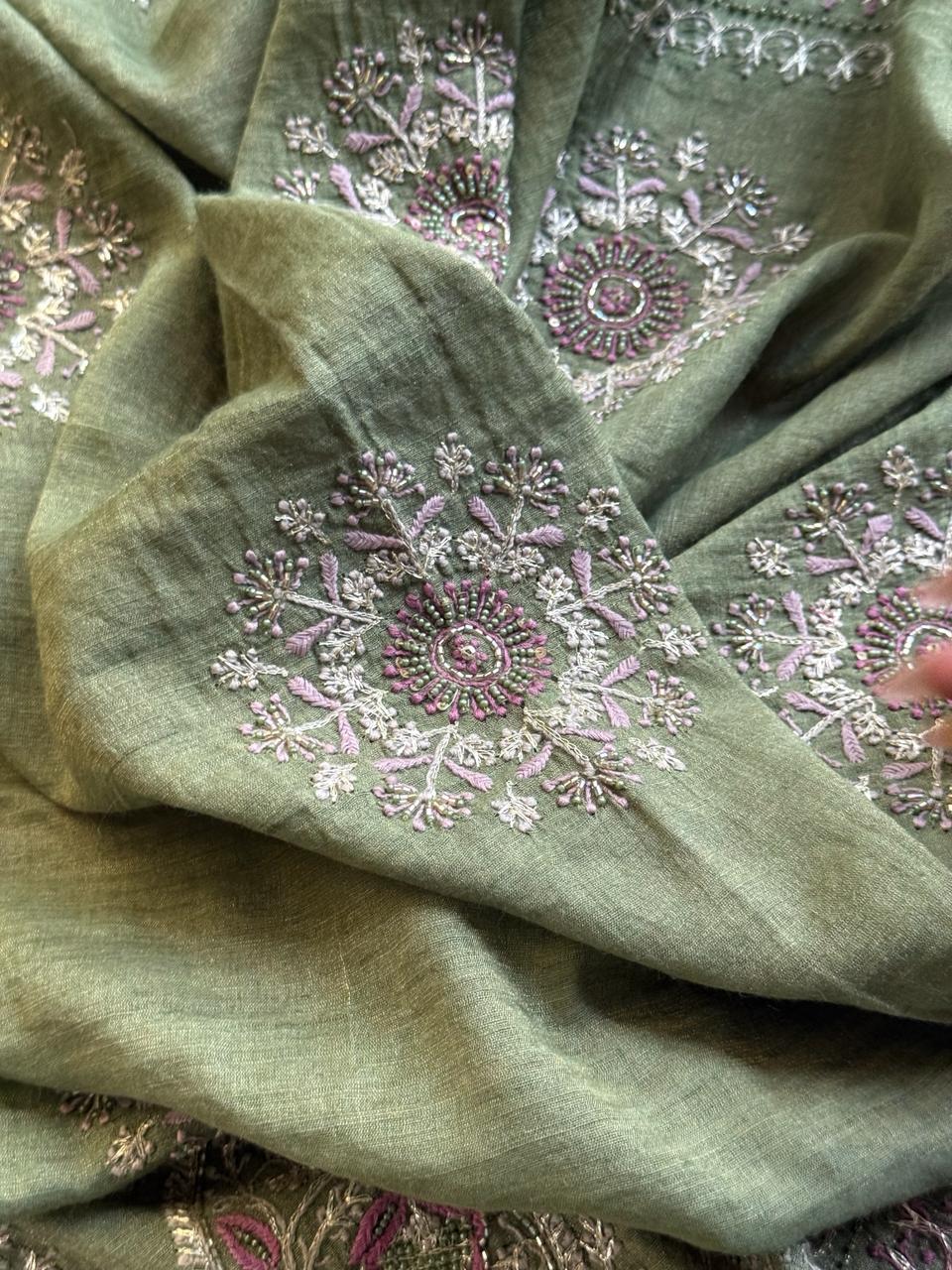 Green Tissue Silk Fine Chikankari Boota Dupatta