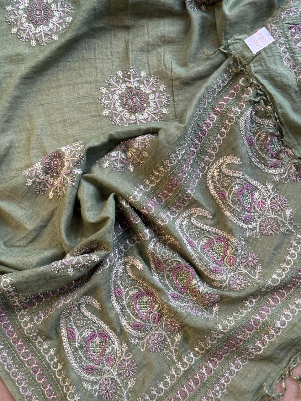 Green Tissue Silk Fine Chikankari Boota Dupatta