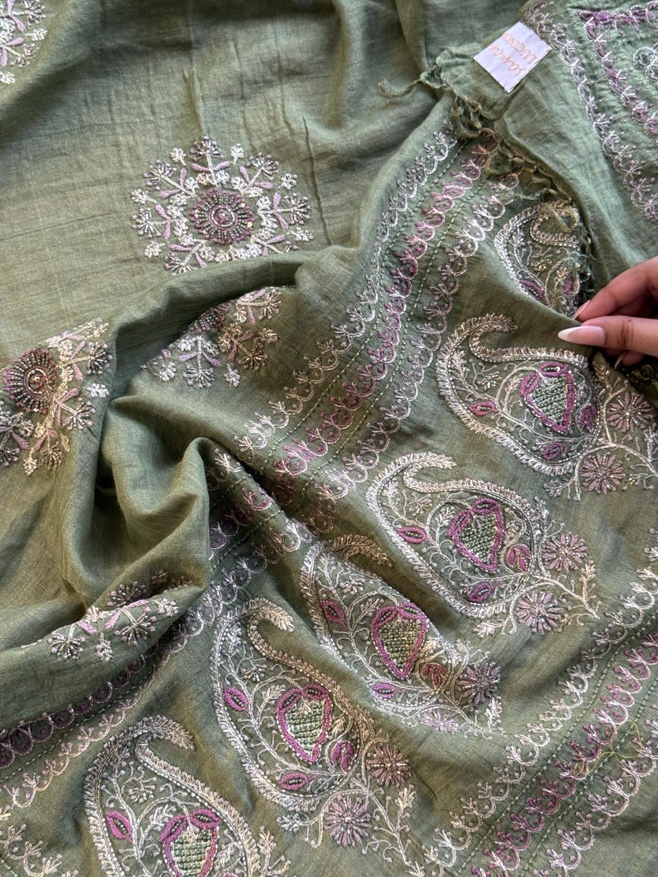 Green Tissue Silk Fine Chikankari Boota Dupatta