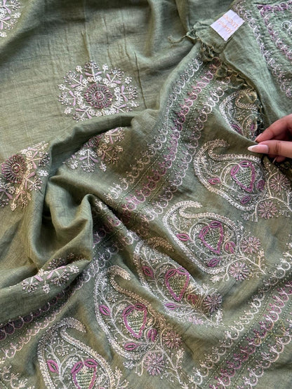 Green Tissue Silk Fine Chikankari Boota Dupatta