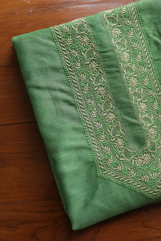 Green Moonga Silk Men’s Kurta Fabrics