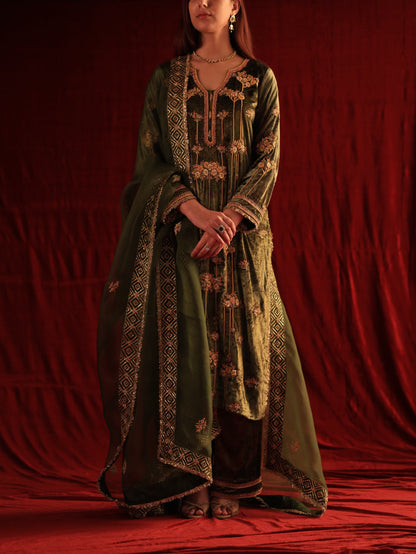 Greenish Brown | Saman Velvet Ready To Wear Kurta Set