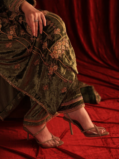 Greenish Brown | Saman Velvet Ready To Wear Kurta Set