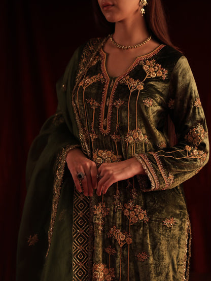 Greenish Brown | Saman Velvet Ready To Wear Kurta Set