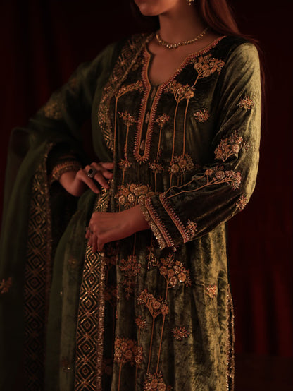 Greenish Brown | Saman Velvet Ready To Wear Kurta Set