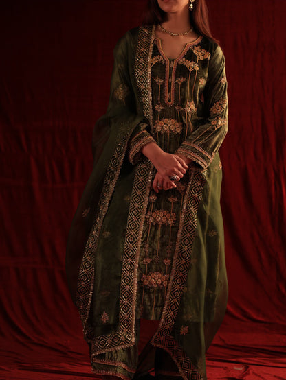 Greenish Brown | Saman Velvet Ready To Wear Kurta Set