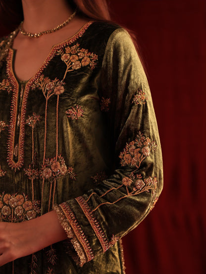 Greenish Brown | Saman Velvet Ready To Wear Kurta Set