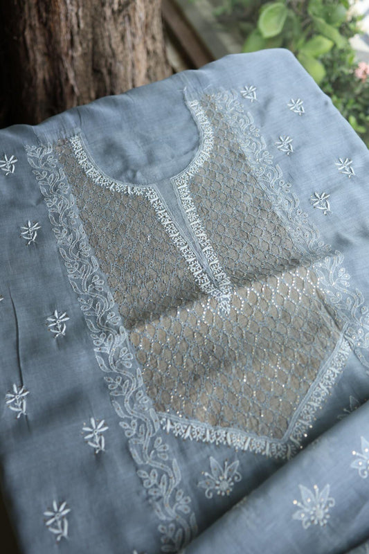Grey Daraz Chanderi Chikankari Kurta Fabrics