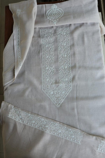 Grey Mulmul Chikankari Unstitched Men's Kurtas Fabrics