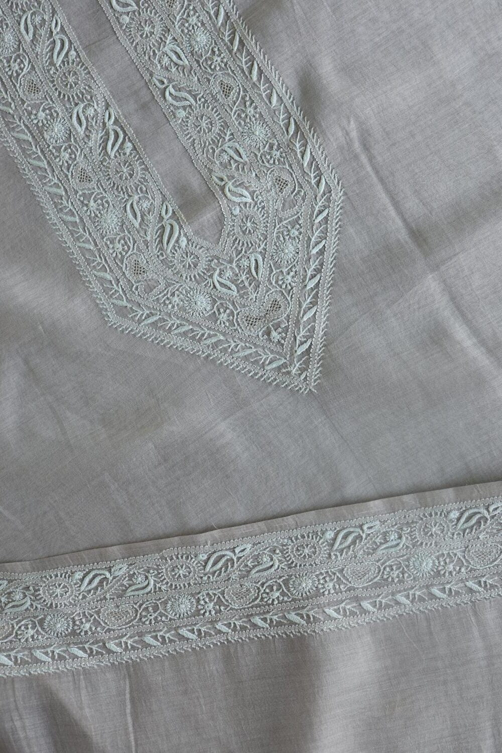 Grey Mulmul Chikankari Unstitched Men's Kurtas Fabrics