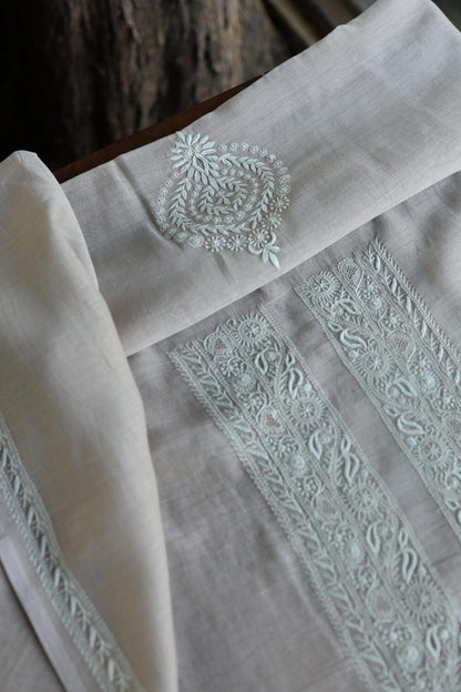 Grey Mulmul Chikankari Unstitched Men's Kurtas Fabrics