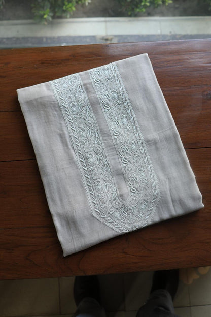 Grey Mulmul Chikankari Unstitched Men's Kurtas Fabrics