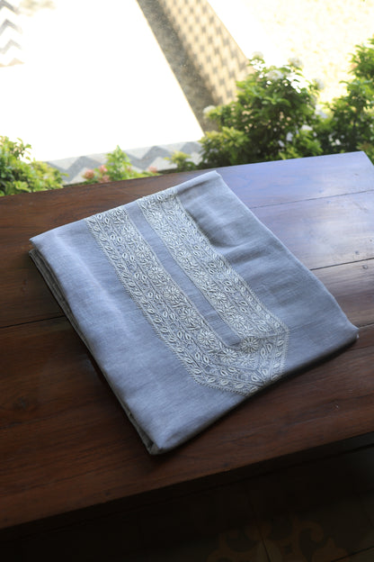 Grey Blue Linen Chikankari Unstitched Men's Kurtas Fabric