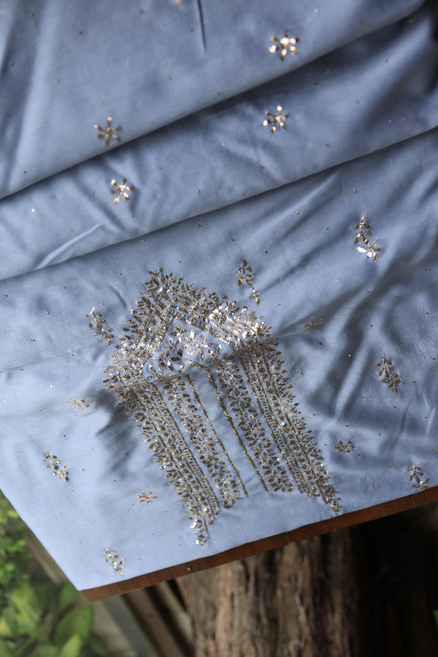 Grey Chanderi Mukaish Badla Unstitched Chikankari Unisex Kurtas