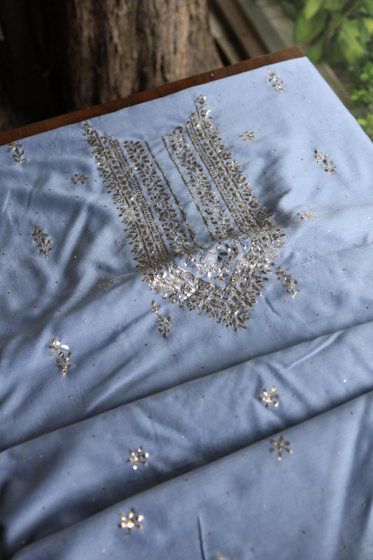 Grey Chanderi Mukaish Badla Unstitched Chikankari Unisex Kurtas