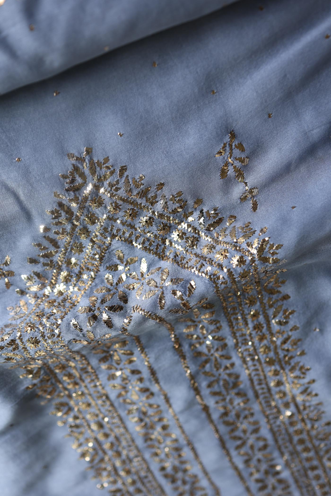 Grey Chanderi Mukaish Badla Unstitched Chikankari Unisex Kurtas