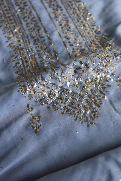 Grey Chanderi Mukaish Badla Unstitched Chikankari Unisex Kurtas