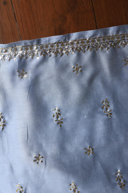Grey Chanderi Mukaish Badla Unstitched Chikankari Unisex Kurtas