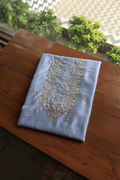 Grey Chanderi Mukaish Badla Unstitched Chikankari Unisex Kurtas