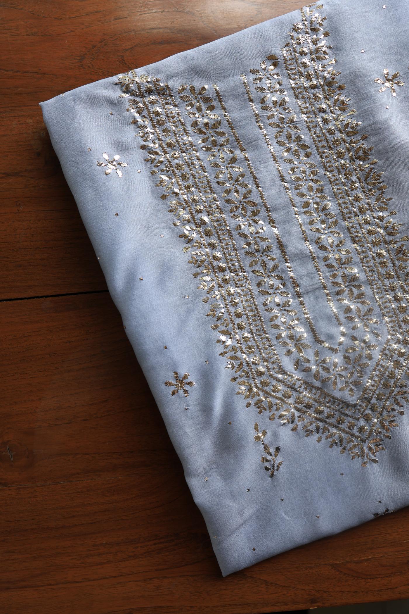 Grey Chanderi Mukaish Badla Unstitched Chikankari Unisex Kurtas