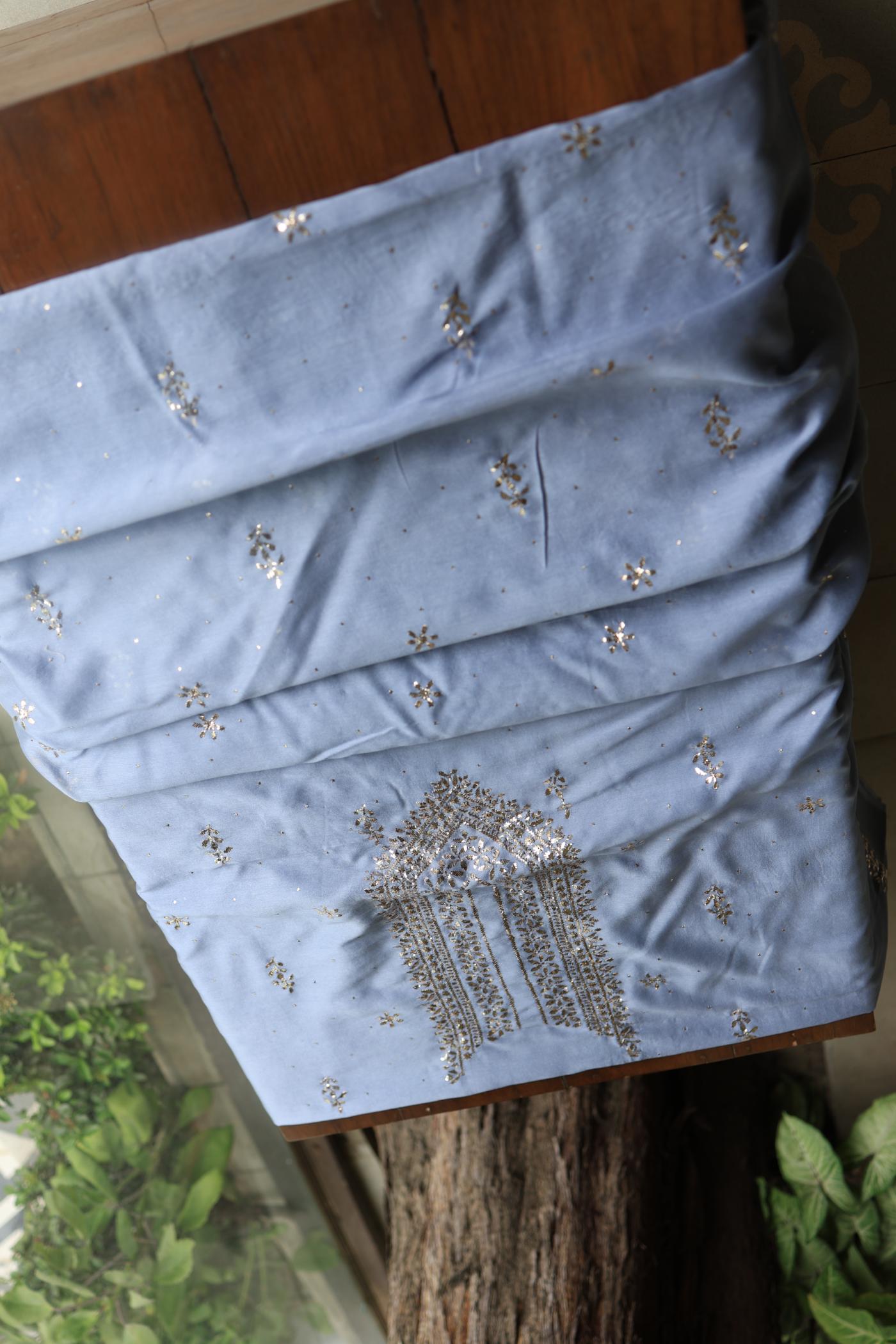 Grey Chanderi Mukaish Badla Unstitched Chikankari Unisex Kurtas