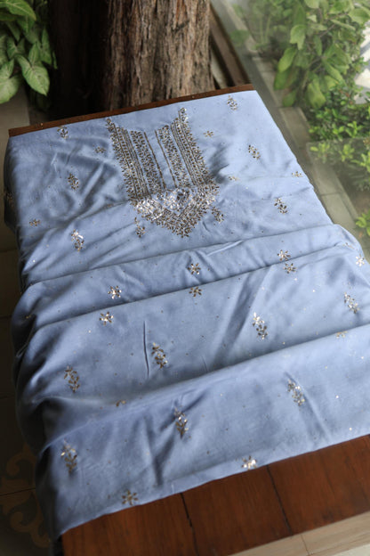 Grey Chanderi Mukaish Badla Unstitched Chikankari Unisex Kurtas
