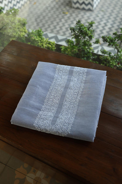 Soft Grey Linen Chikankari Unstitched Men's Kurtas Fabric