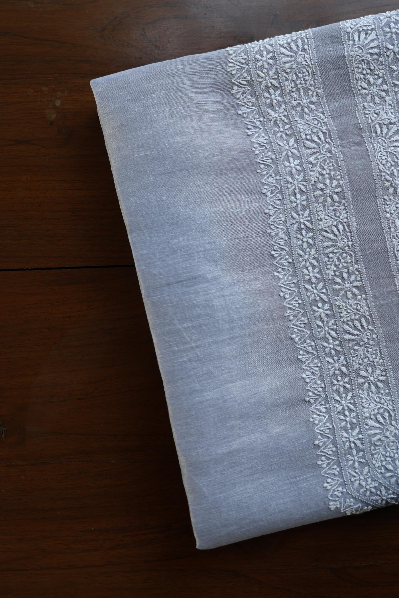 Soft Grey Linen Chikankari Unstitched Men's Kurtas Fabric