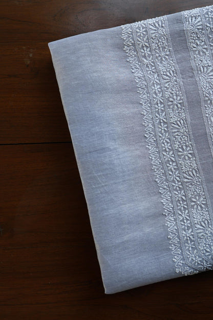 Soft Grey Linen Chikankari Unstitched Men's Kurtas Fabric