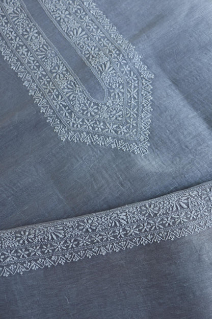 Soft Grey Linen Chikankari Unstitched Men's Kurtas Fabric