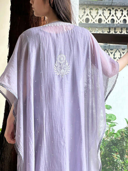 Grey Malmal Sequinned Chikankari Kaftan
