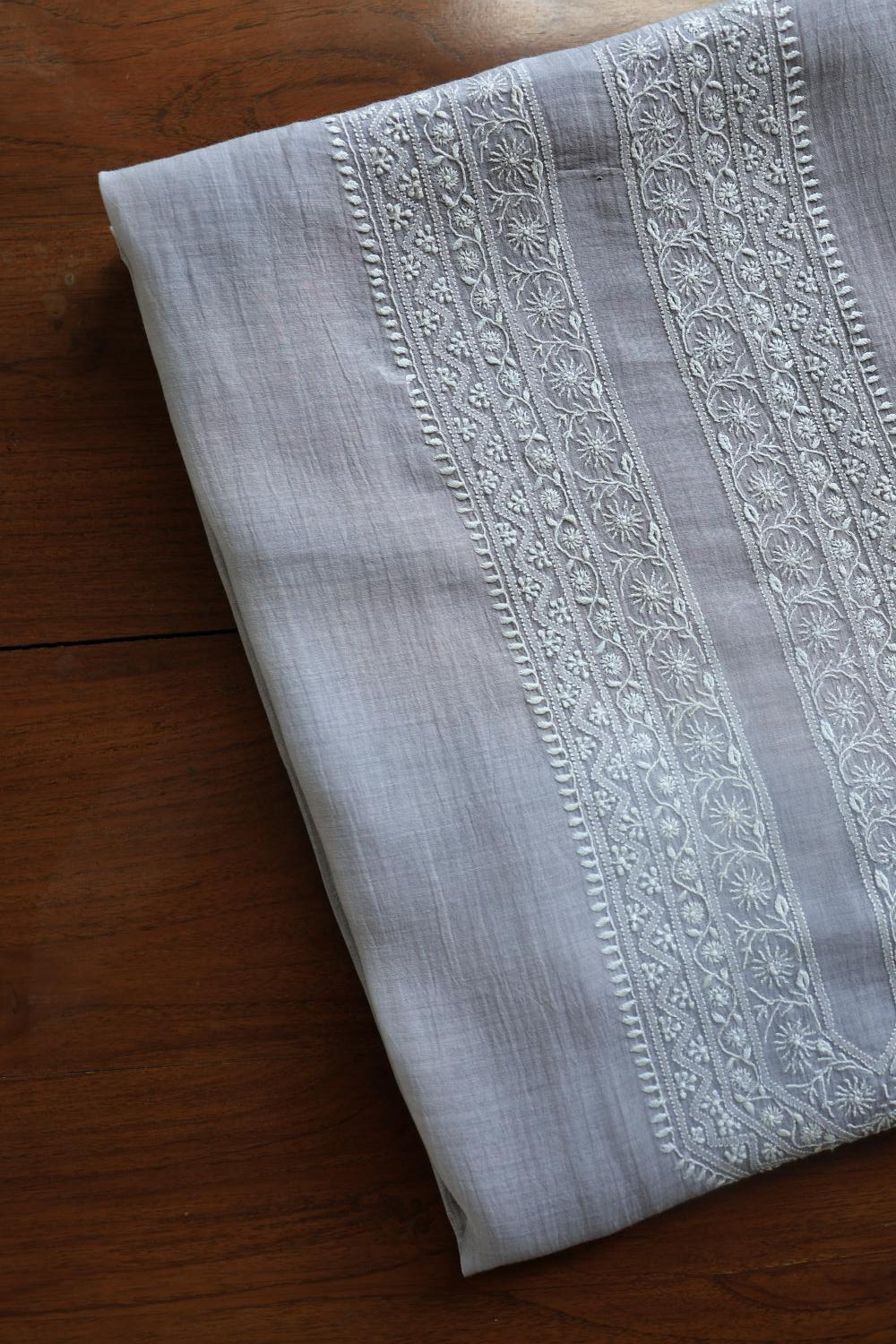 Grey Mulmul Chikankari Unstitched Men's Kurtas Fabric