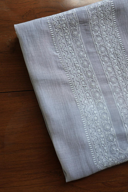 Grey Mulmul Chikankari Unstitched Men's Kurtas Fabric