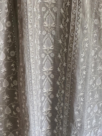 Grey Mulmul Pearl White Chikankari Ready to Wear Kurta Set