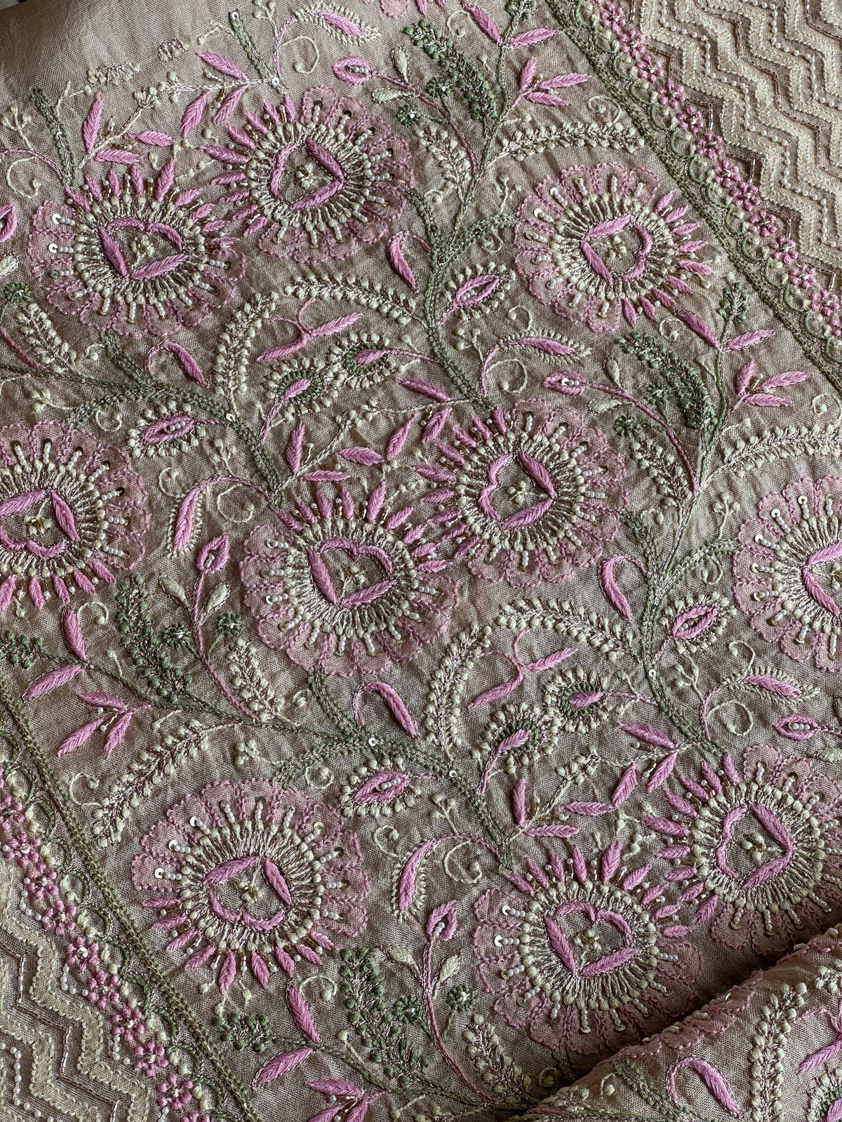 Grey Olive Organza Banarasi Silk Chikankari Unstitched Kurta Dupatta Set