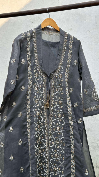 Grey SICO Mal Chikankari Kurta With Mukaish Kamdani – Ready to Wear