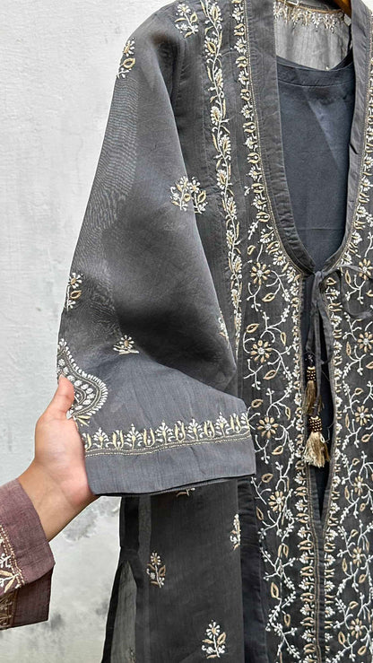 Grey SICO Mal Chikankari Kurta With Mukaish Kamdani – Ready to Wear
