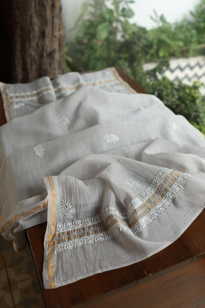 Grey Shade Mal Cotton Fine Chikankari Unstitched Fabric