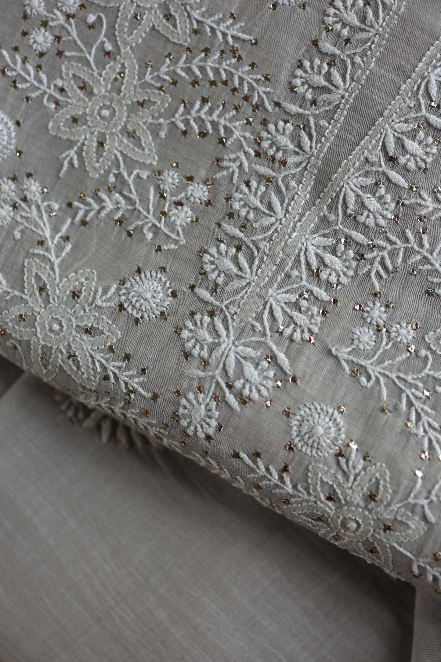 Grey Shade Mal Cotton Fine Chikankari Unstitched Fabric