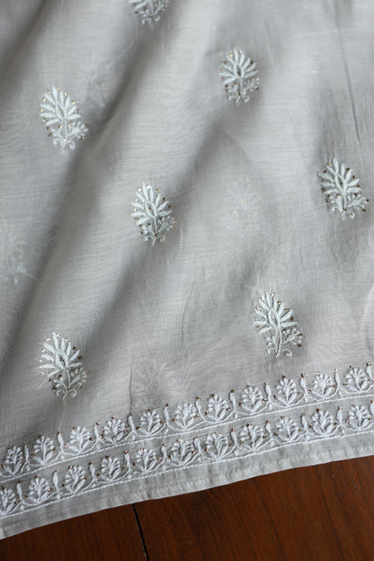 Grey Shade Mal Cotton Fine Chikankari Unstitched Fabric