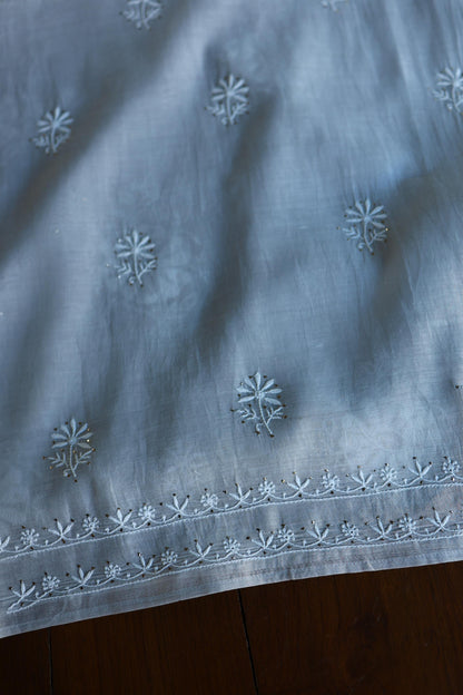 Grey Shade Mal Cotton Fine Chikankari With Kamdani Work Unstitched Fabric