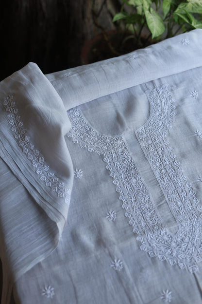 Grey Shade Mulmul Chikankari Unstitched Men's Kurtas Fabric