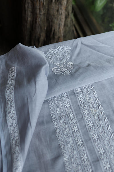 Grey Shade Mulmul Chikankari Unstitched Men's Kurtas Fabric