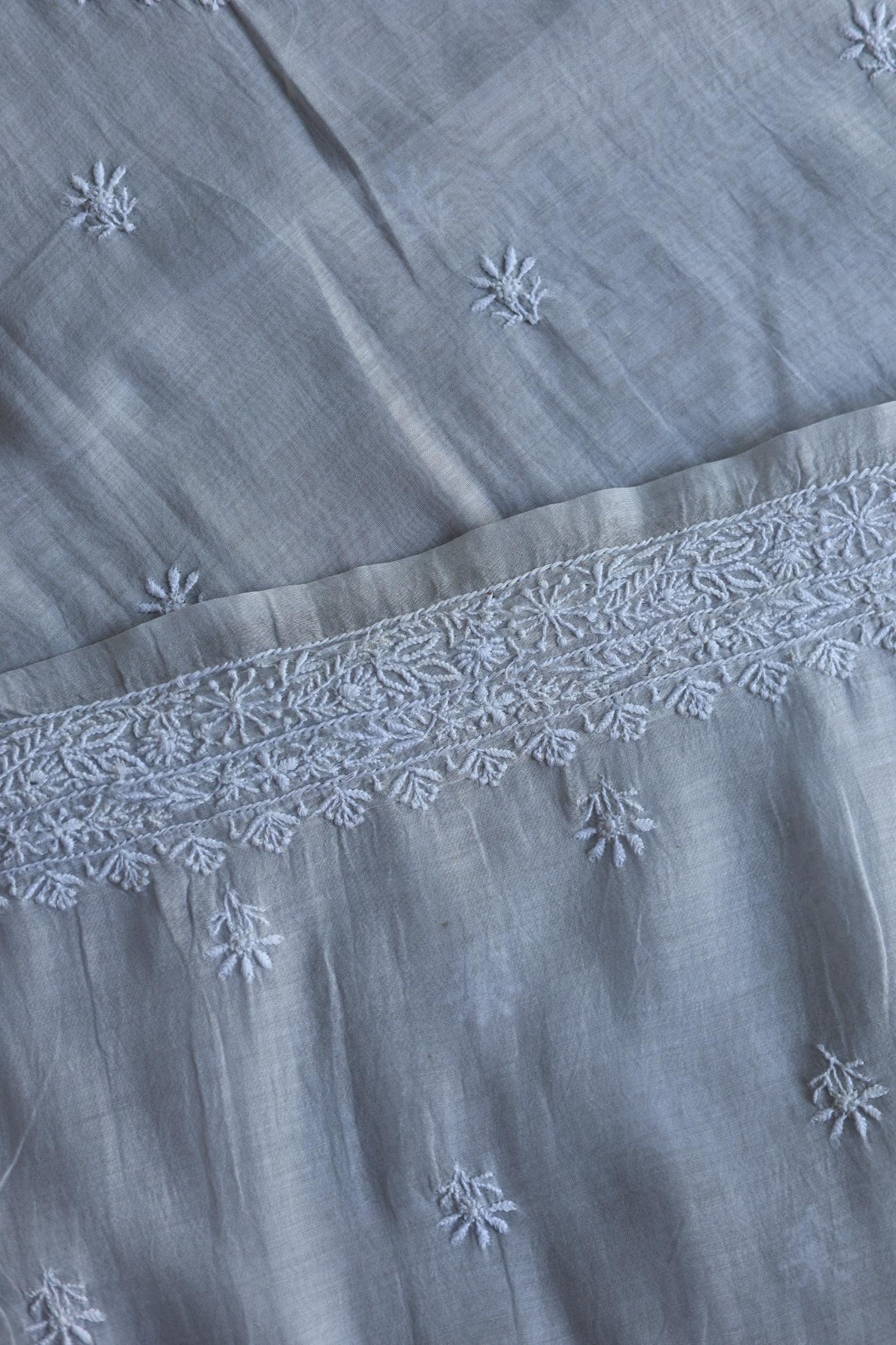 Grey Shade Mulmul Chikankari Unstitched Men's Kurtas Fabric