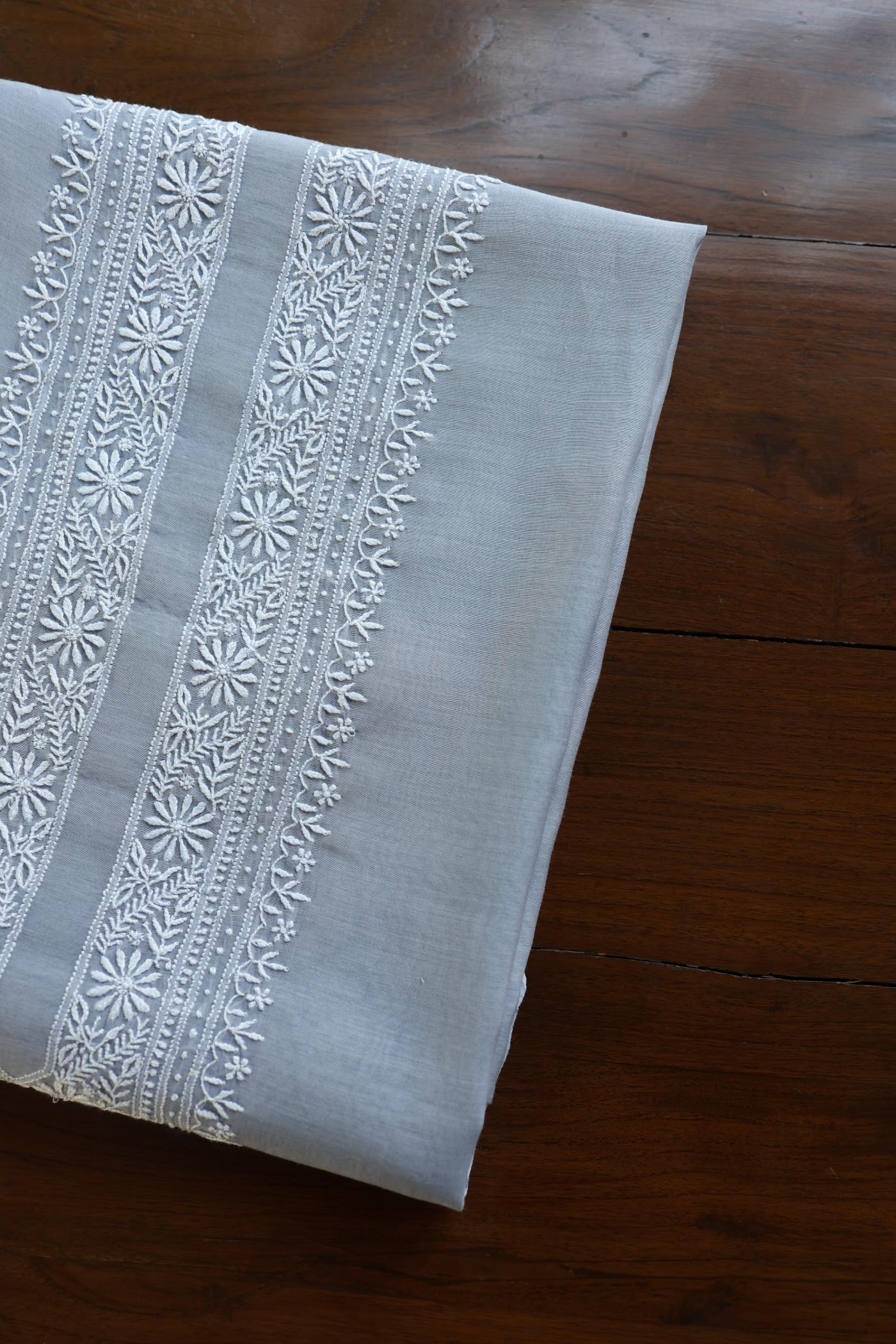Grey Shade Mulmul Chikankari Unstitched Men's Kurtas Fabric