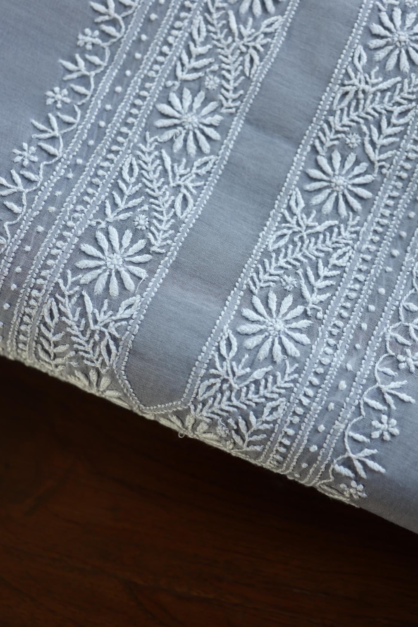 Grey Shade Mulmul Chikankari Unstitched Men's Kurtas Fabric