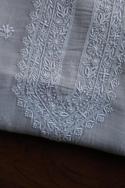 Grey Shade Mulmul Chikankari Unstitched Men's Kurtas Fabric